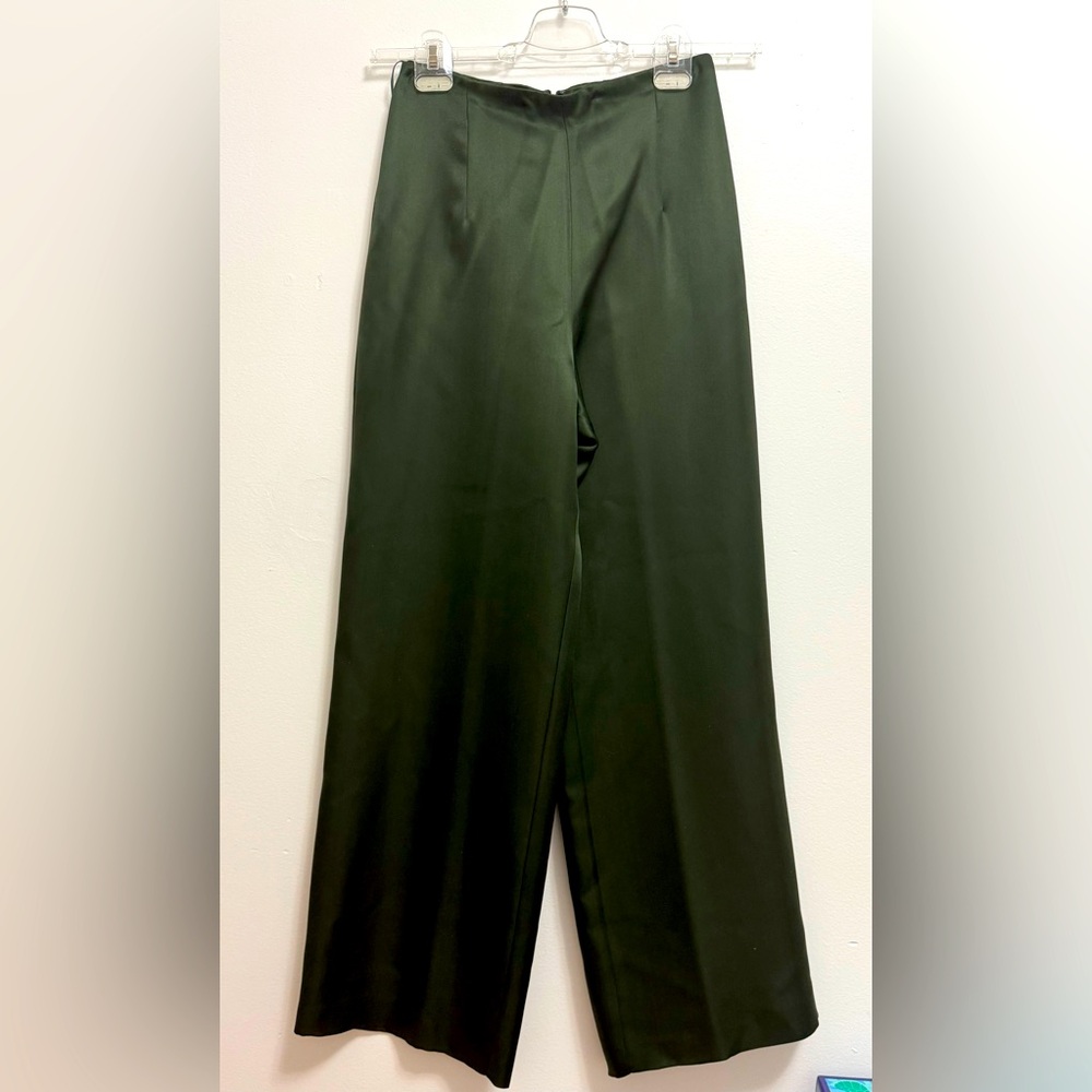 Heidi weisel 100% Slik Dark Green Wide-Leg Pants